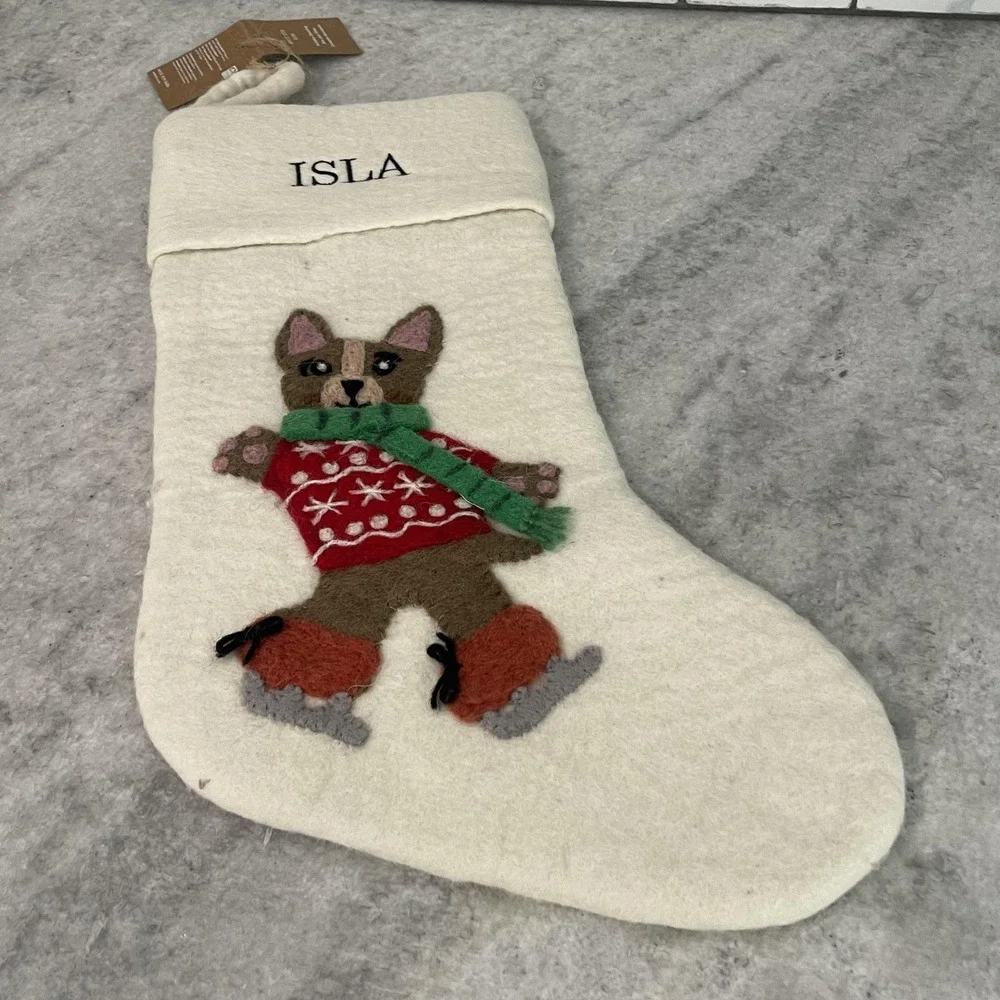 Christmas Stocking West Elm White Felt Holiday Decor Ice Skate Isla